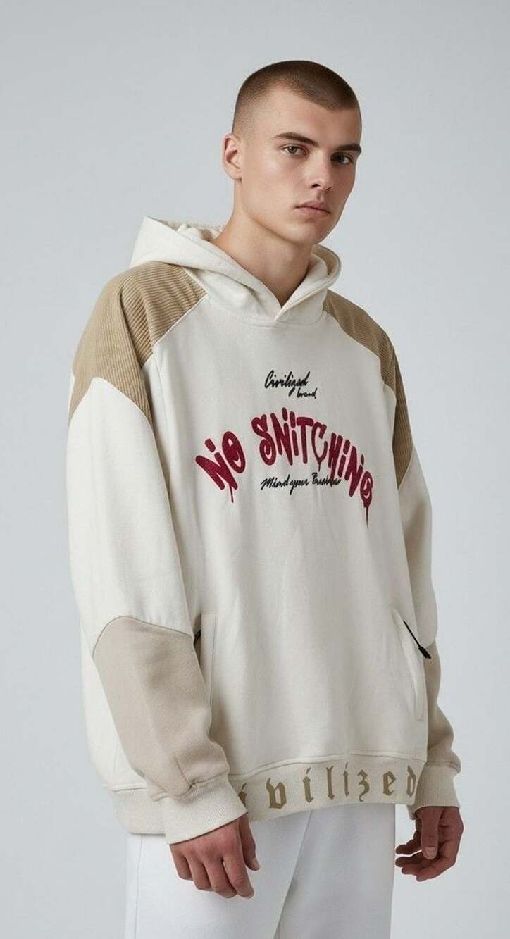 Civilized No Snitching Hoodie Sweatshirt Beige Cream Medium